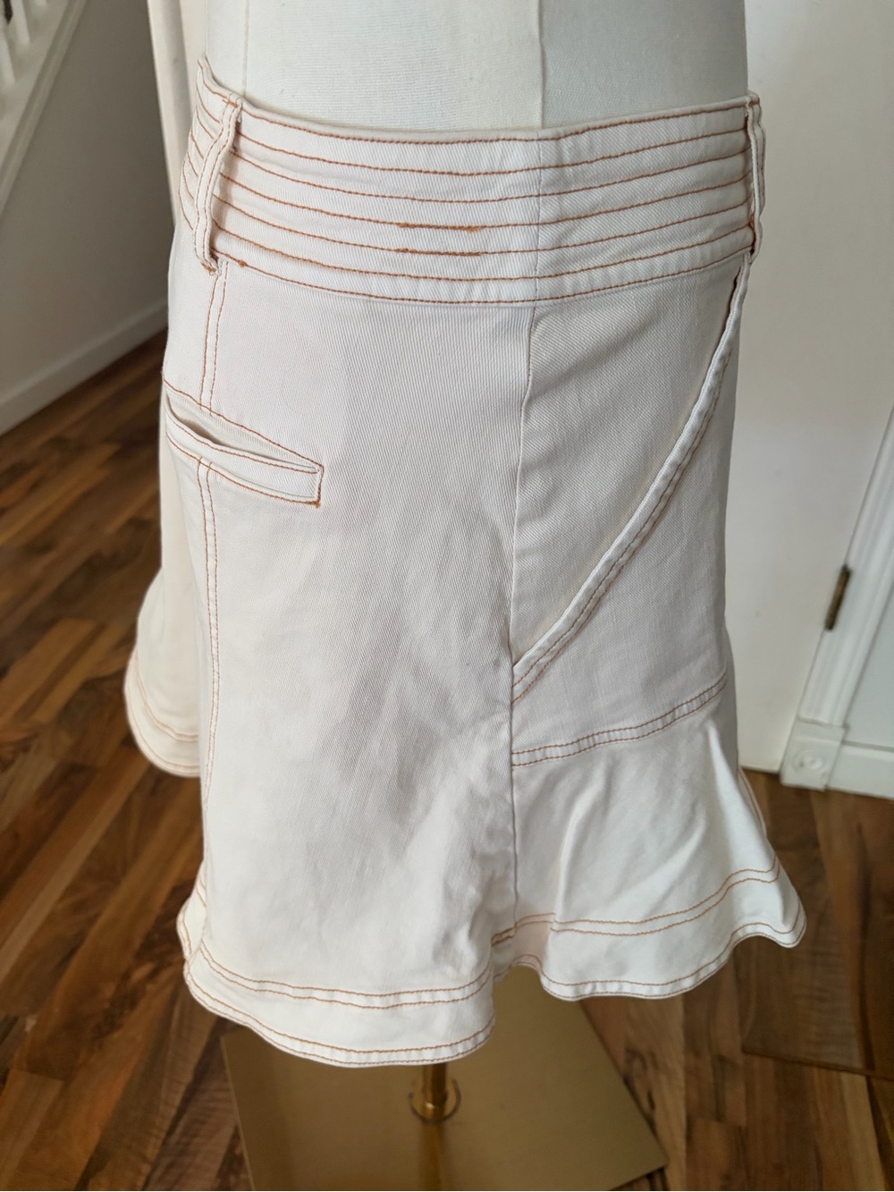 Pilcro Cream A-Line Utility Alt Skirt with Contrast Stitching, Ruffle Tier, 4 - Picture 3 of 8
